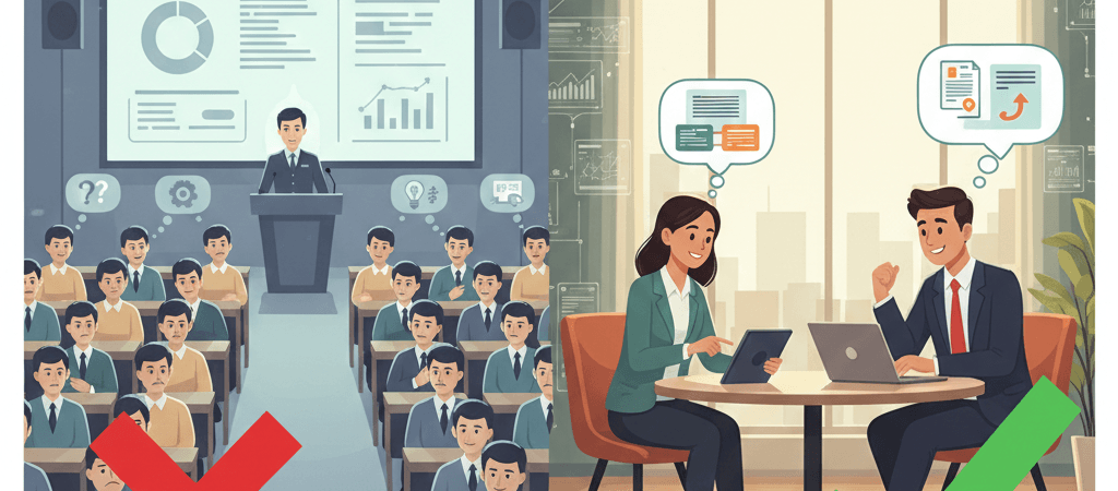 Individualios AI konsultacijos darbuotojams: kodėl tai veikia geriau nei grupiniai mokymai