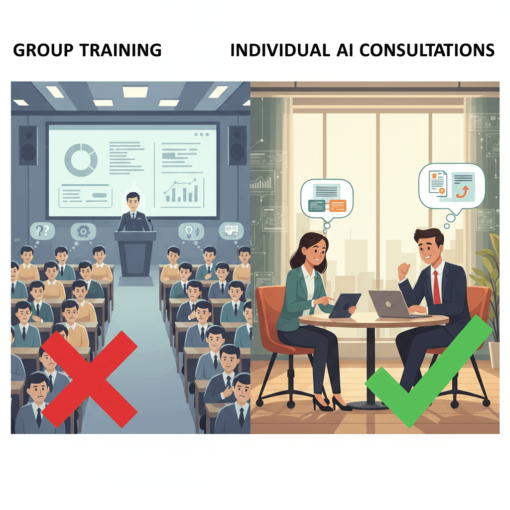 Individualios AI konsultacijos darbuotojams: kodėl tai veikia geriau nei grupiniai mokymai